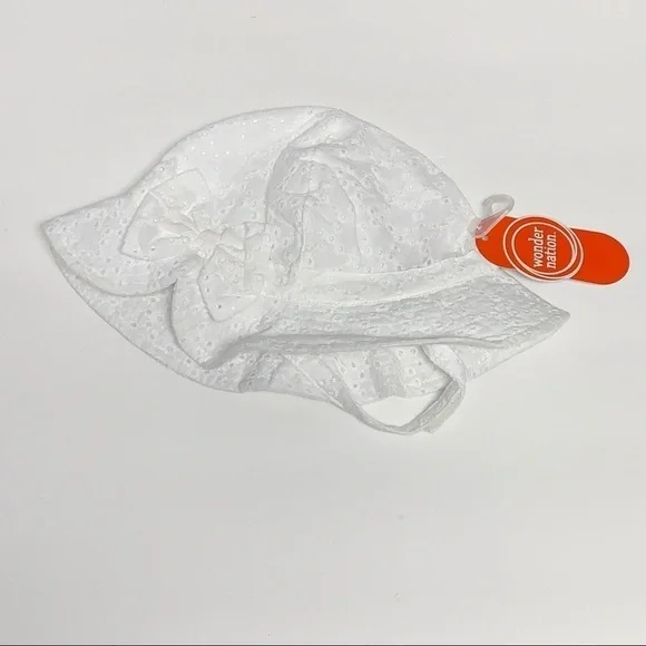 Wonder Nation |Girls Toddler One Size | White Eyelet Strap/Bow Sun Hat NEW NWT - Picture 2 of 10